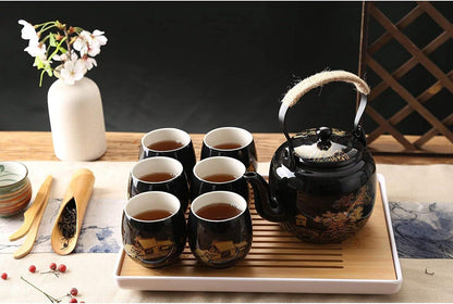 Japanisches Teeservice Schwarzes Porzellan Chinesisches Teeset Kanne