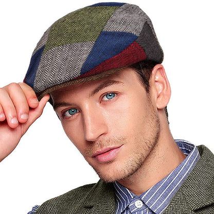 Herren Tweed Schirmmütze Fischgrät mit brauner Krempe S-M