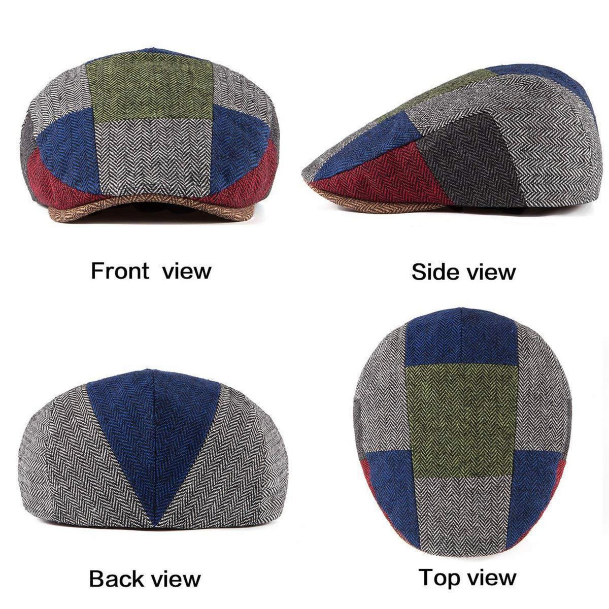 Herren Tweed Schirmmütze Fischgrät mit brauner Krempe S-M
