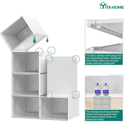 YITAHOME Schuhboxen 6er Set stapelbar stabil belüftet Gr. 46