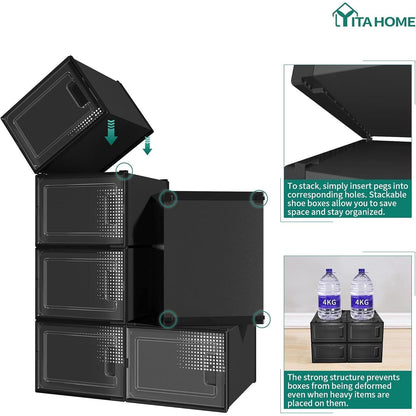 YITAHOME Schuhboxen 6er Set stapelbar stabil transparent