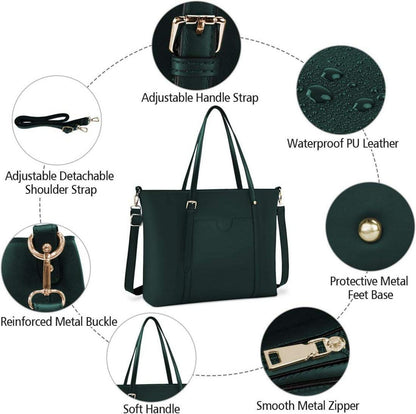 NUBILY Damen Handtasche Shopper 15.6 Zoll PU Leder Schwarz Smarte Business Umhängetasche