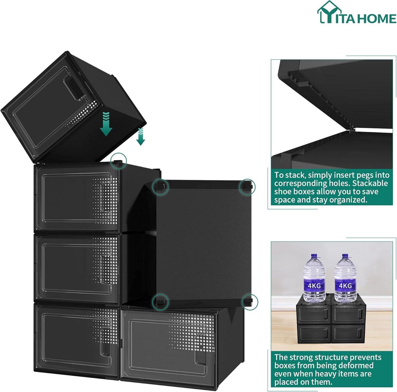 YITAHOME Schuhboxen 18er Set stapelbar stabil Belüftungslöchern für Schuhe bis Größe 46