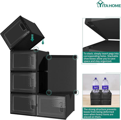 YITAHOME Schuhboxen 18er Set stapelbar stabil Belüftungslöchern für Schuhe bis Größe 46