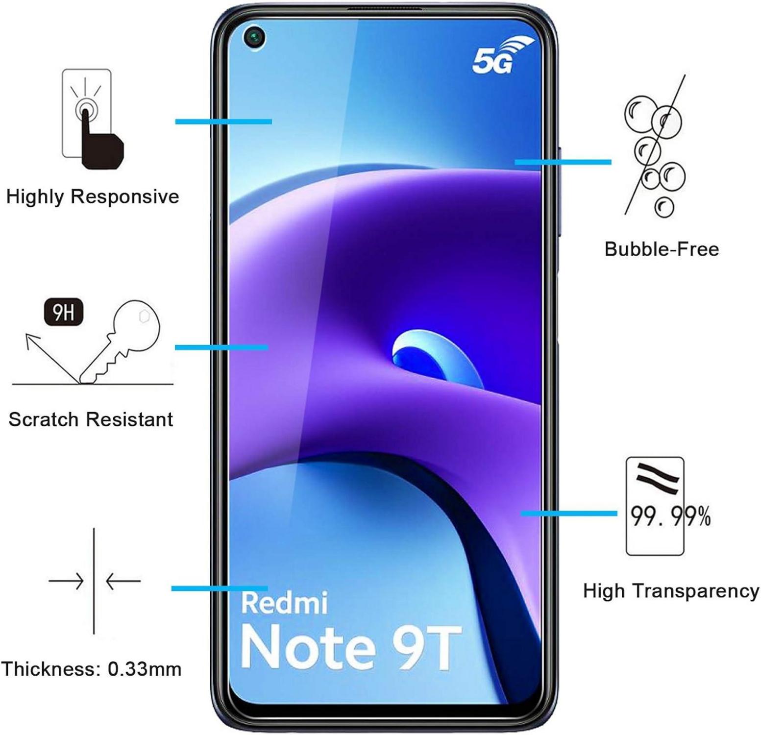 Panzer Schutz Glas Xiaomi Redmi Note 9T 5G 9H Härte 2 Stück