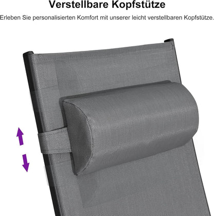 Sonnenliege Set Aluminium Gartenliege Beistelltisch 4-Fach Verstellbar Grau