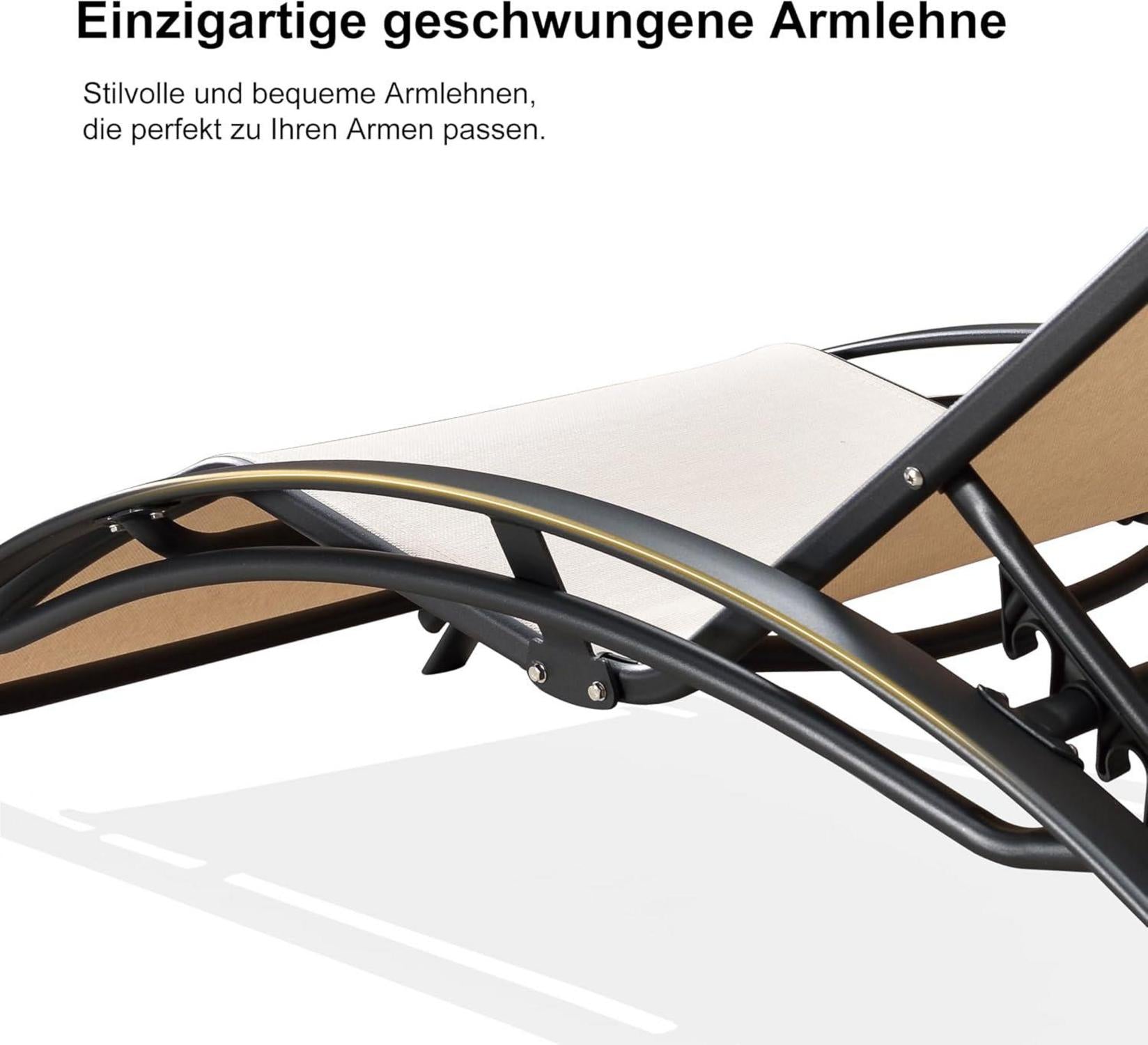 Sonnenliege Aluminium Gartenliege 2-er Set Beistelltisch Kopfkissen Beige