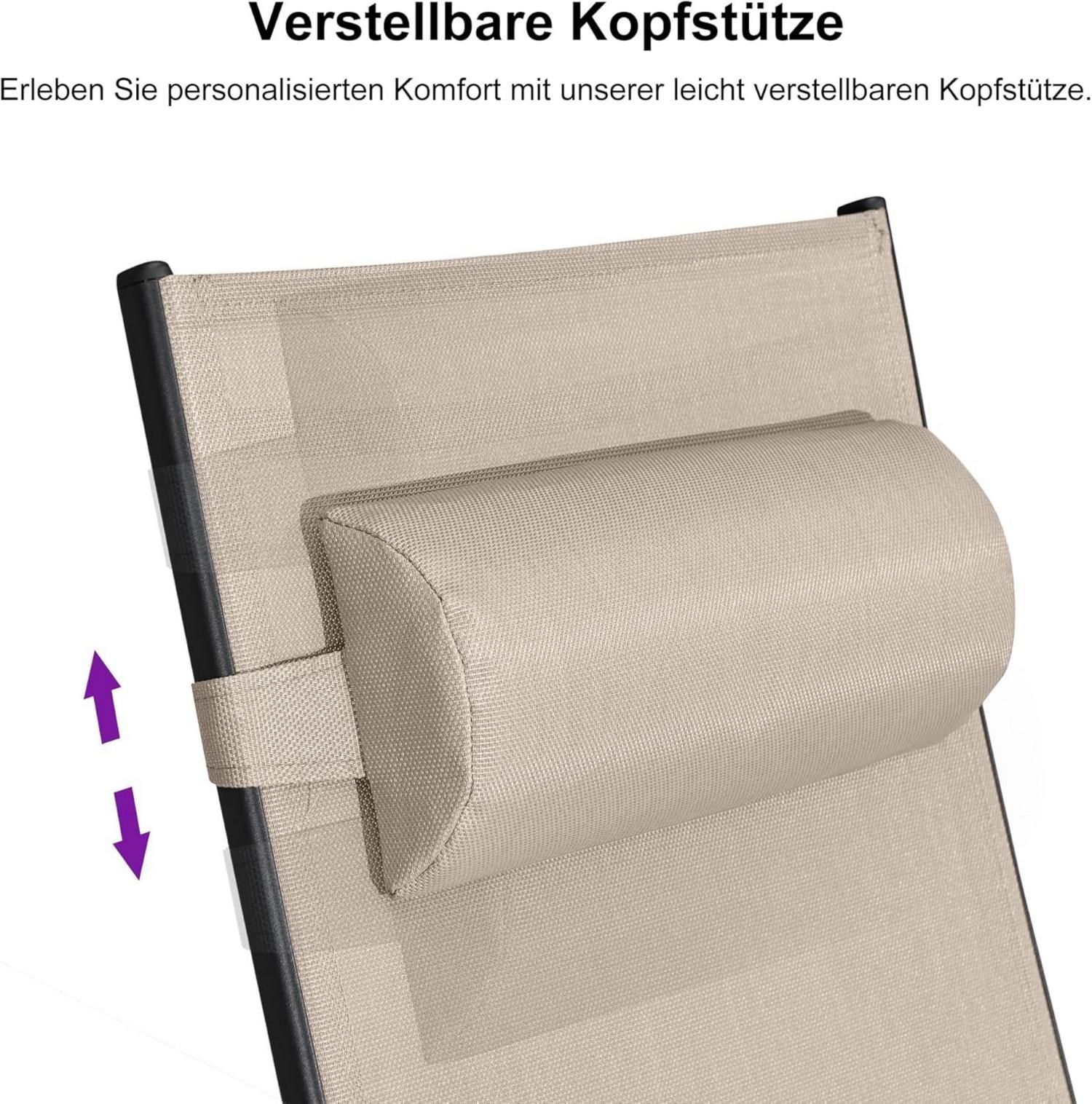 Sonnenliege Aluminium Gartenliege 2-er Set Beistelltisch Kopfkissen Beige