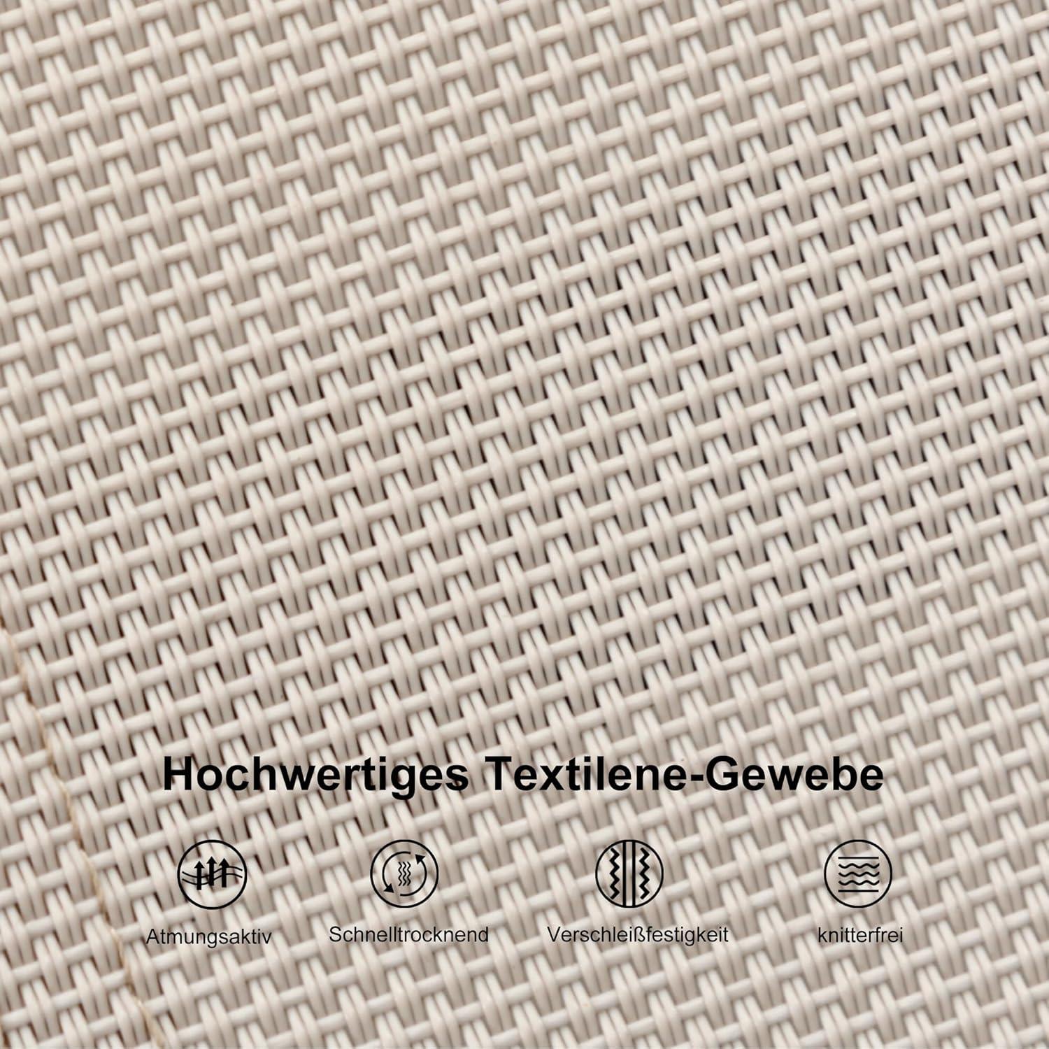 Aluminium Sonnenliege Set mit Beistelltisch und Kopfkissen, Wetterfest, 4-Fach Verstellbar, Stapelbar, Beige