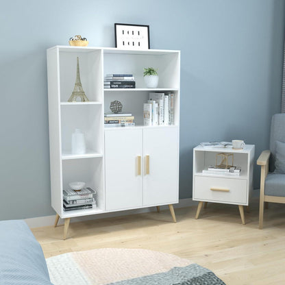 Weißes Sideboard mit 2 Türen & 5 Fächern – 85x30x120 cm