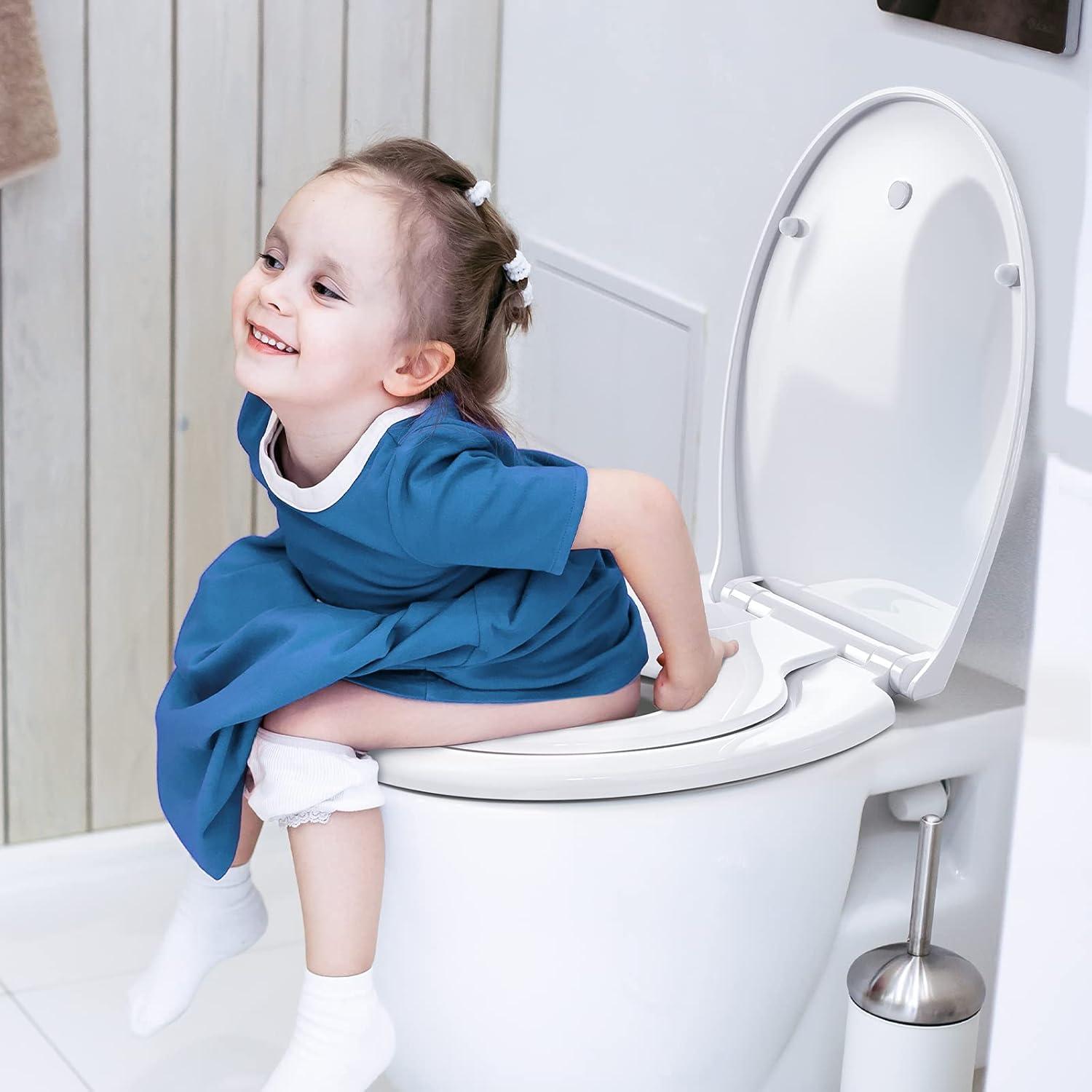 Toilettendeckel mit Absenkautomatik und Kindersitz, weiß, O-Form, Kunststoff