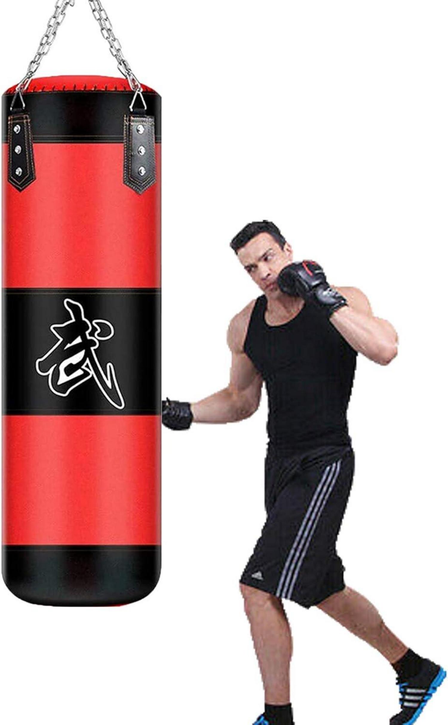 Boxsack hängend Punching Säcke mit Boxhandschuhe MMA Muay Martial Arts Kit 100x30 cm Schwarz/Rot