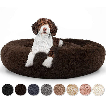 Flauschiges Hundebett rund, Braun 120x120x20cm