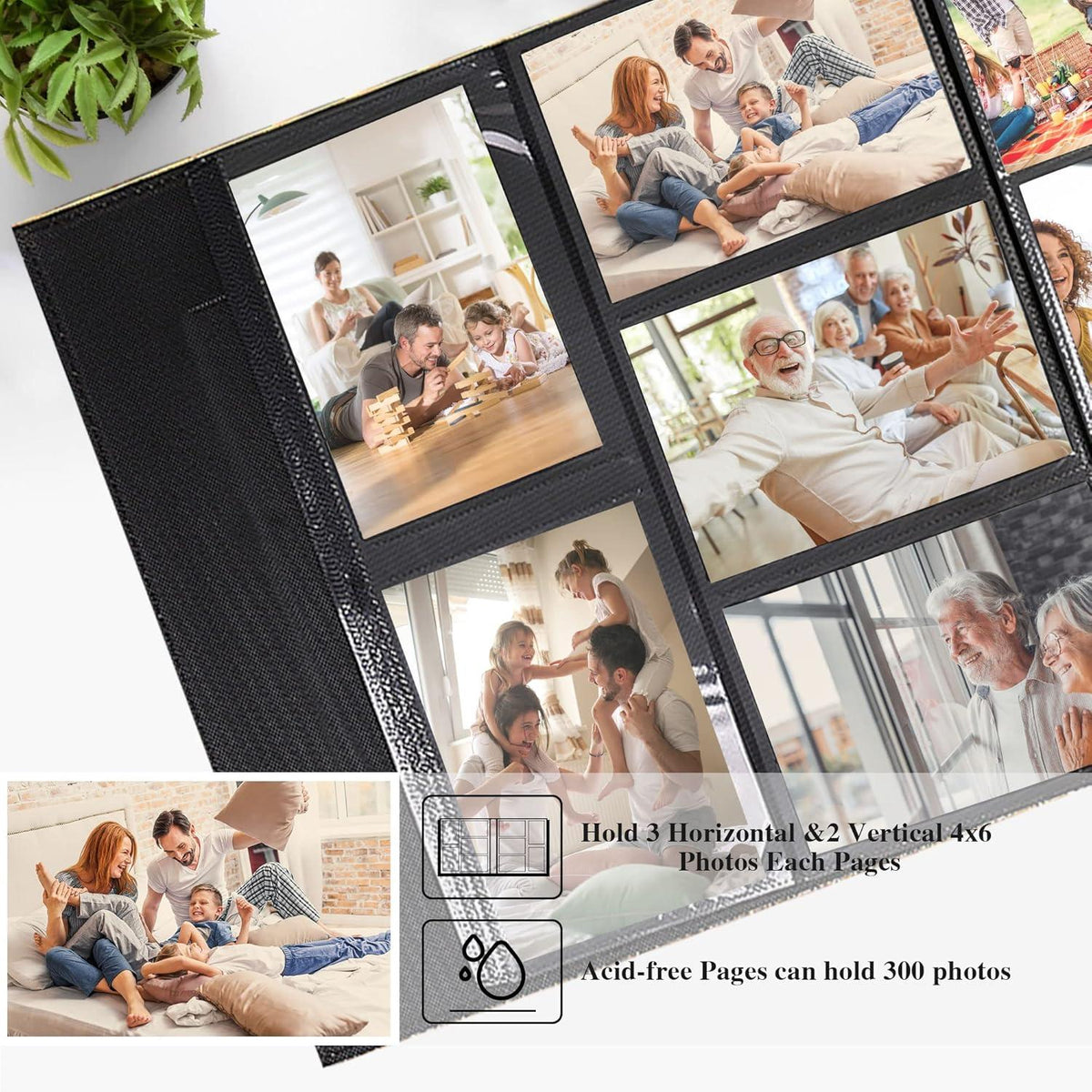 Vienrose Fotoalbum 10x15 mit 600 Schwarze Seiten für Valentinstag Hochzeit