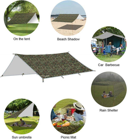 Tarp 3x4m Wasserdicht Zeltplane mit ösen 6 Erdnägel 6 Seilen Camping