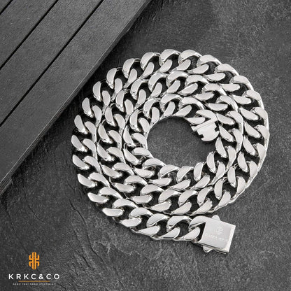 Herren Panzerkette 14mm Gold Cuban Link Chain 66cm Silber Hip Hop