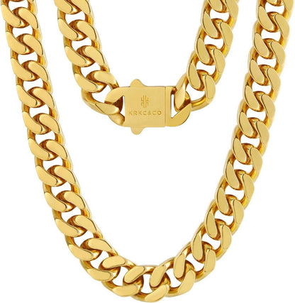 Edelstahl Panzerkette 18K Gold Cuban Link Chain 14mm Silber Hip Hop