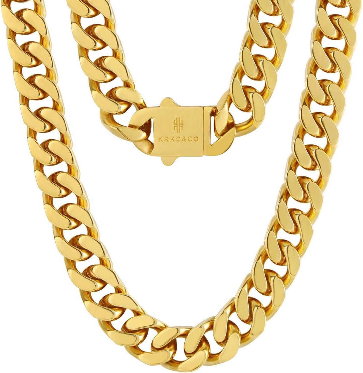 Edelstahl Panzerkette 18K Gold Cuban Link Chain 14mm Silber Hip Hop