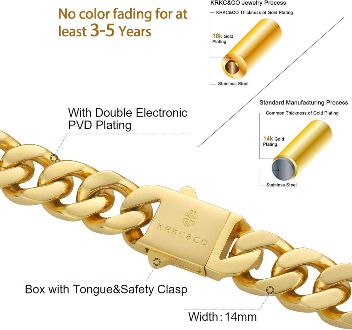 Edelstahl Panzerkette 18K Gold Cuban Link Chain 14mm Silber Hip Hop