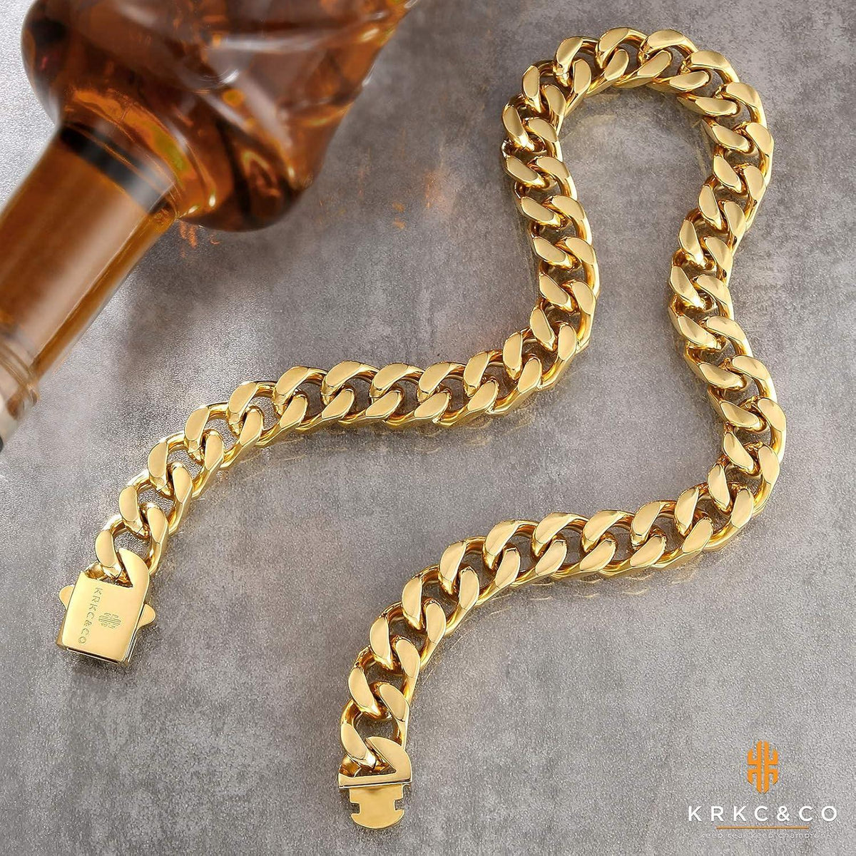Herren Panzerkette 8/12/14mm Gold Cuban Link Chain 46-66cm