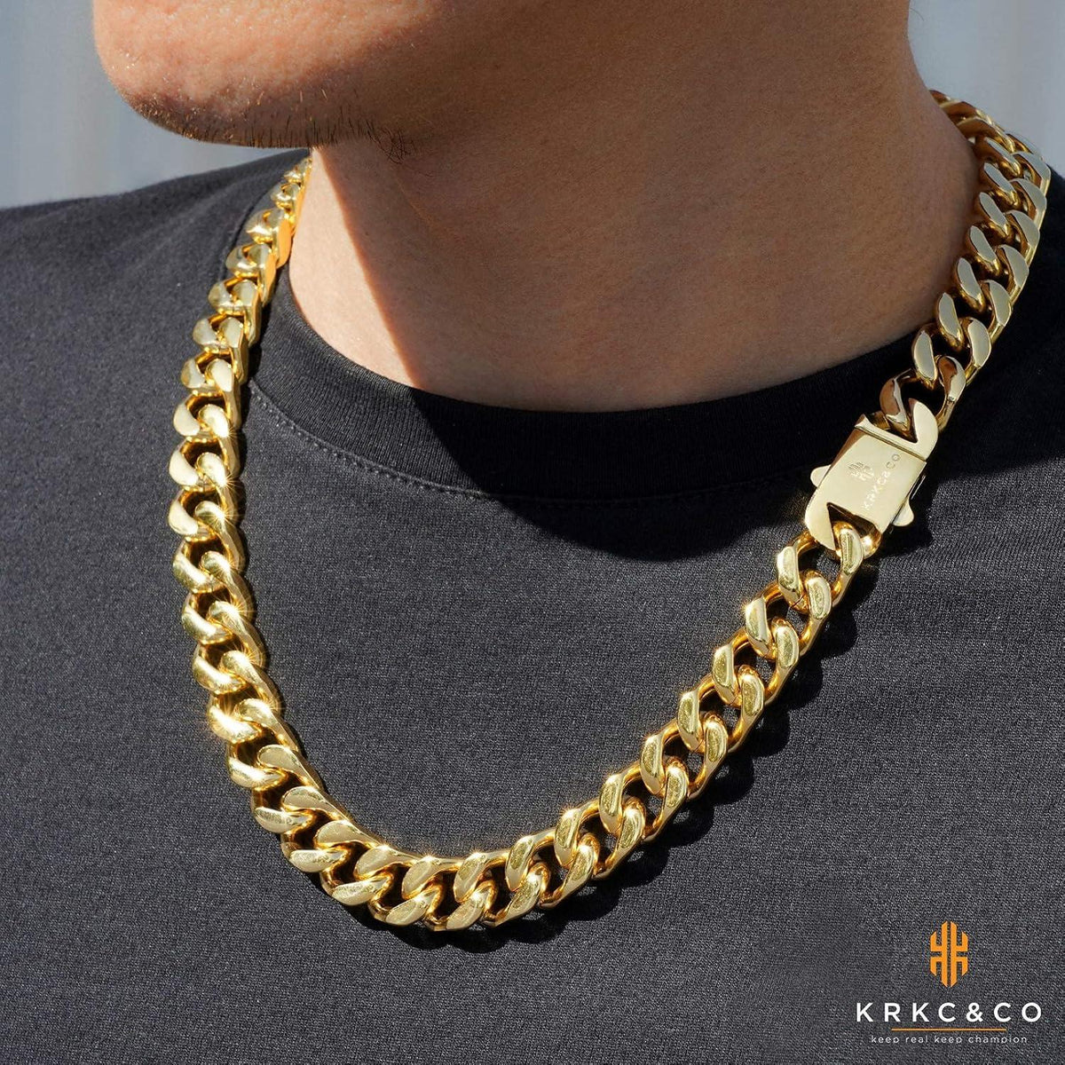 Panzerkette Herren 14mm Gold Cuban Link Chain 66cm Hip Hop Kette