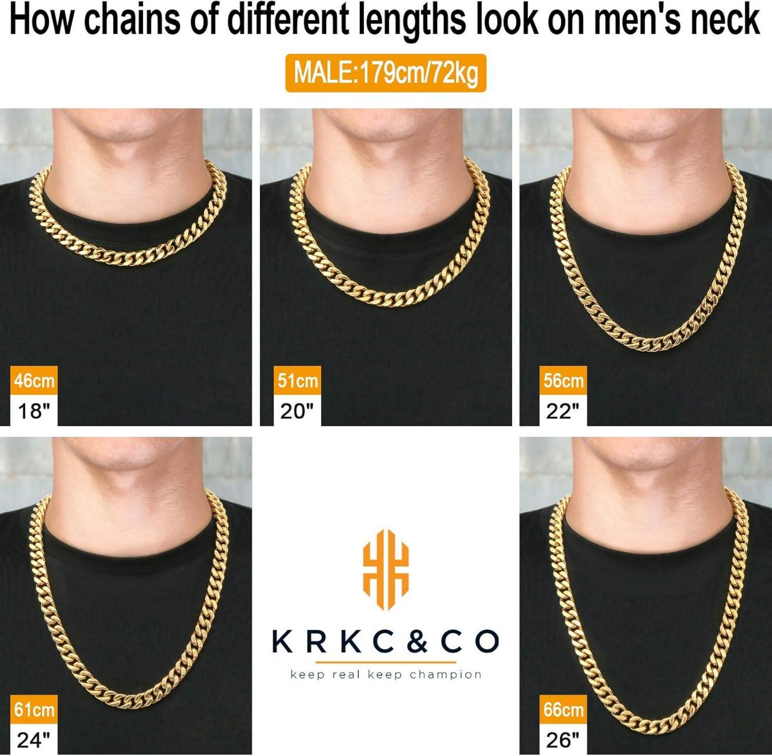 KRKC&CO Herren Panzerkette 8/12/14mm Gold/Weißgold Cuban Link Chain