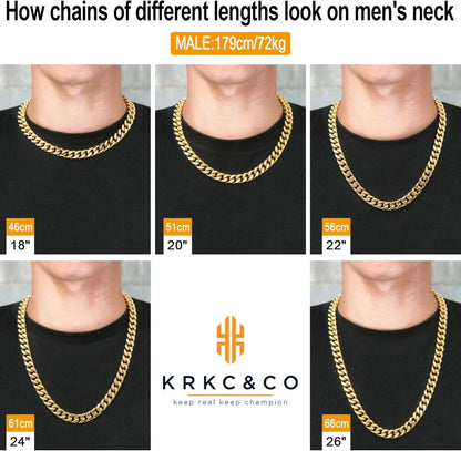 KRKC&CO Herren Panzerkette 8/12/14mm Gold/Weißgold Cuban Link Chain
