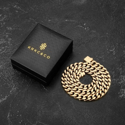Panzerkette Herren 18K Gold/Weißgold plattiert Cuban Link Chain 12mm