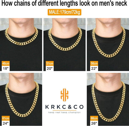 Herren Panzerkette 14mm Gold Cuban Link Chain 18K Gold plattiert 55.9cm