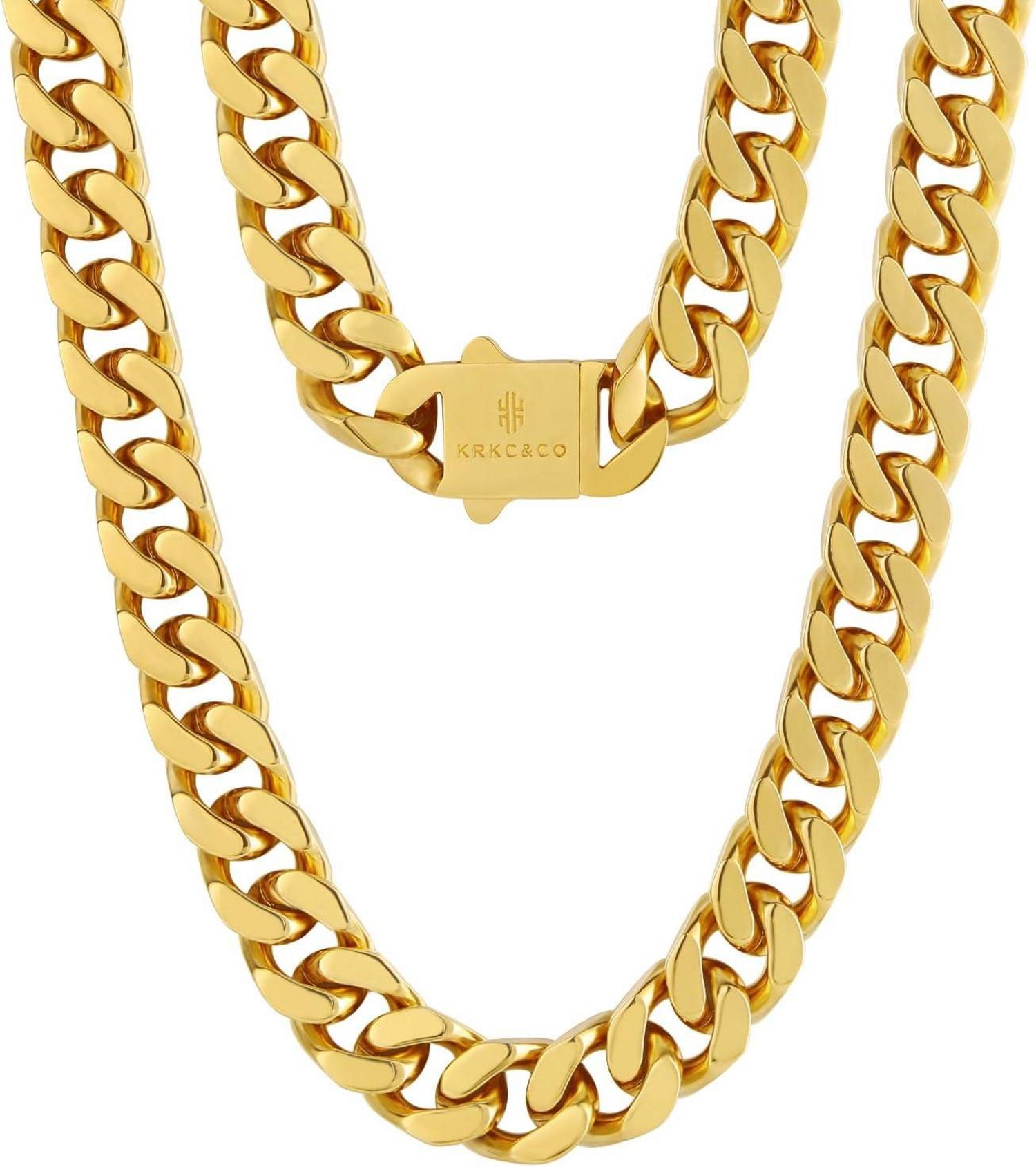 KRKC&CO Panzerkette Herren 18K Gold Cuban Link Chain 55.9cm