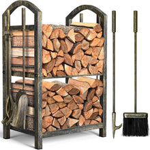 Kaminholzregal mit Kaminwerkzeug 74x40x30cm - Innen/Außen - Schwarz
