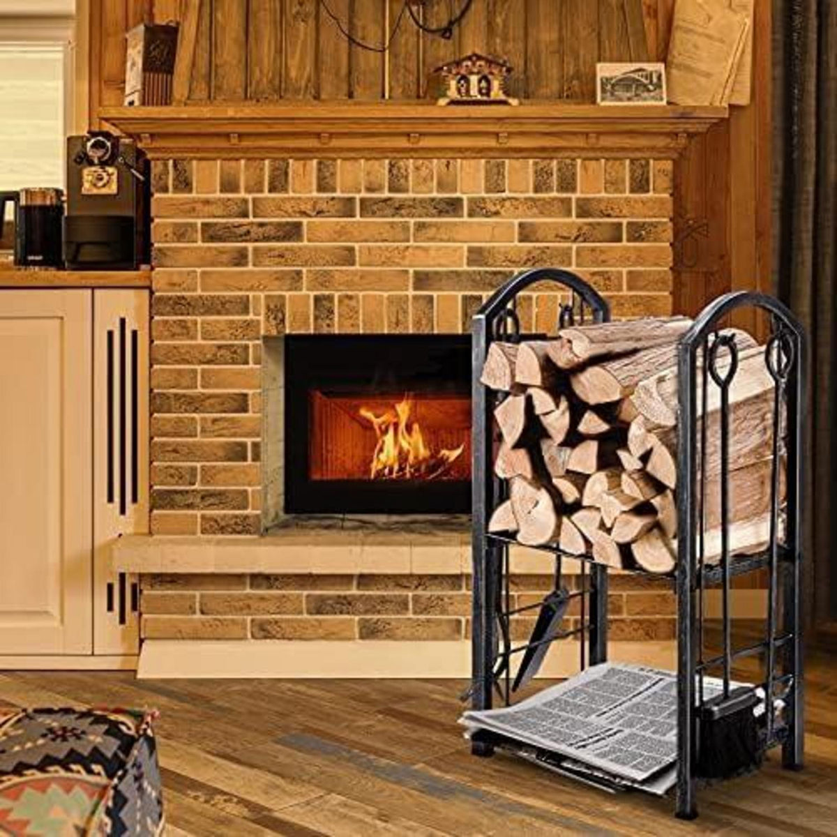 Kaminholzregal Innen & Außen 4 Kaminwerkzeug 74x40x30cm Holzregal