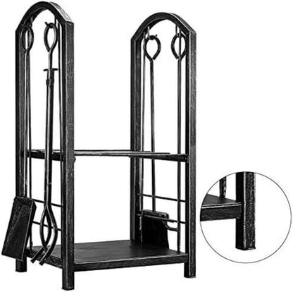 Kaminholzregal mit 4 Kaminwerkzeugen 74x40x30cm für Innen und Außen