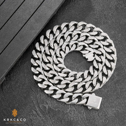 Panzerkette Herren 18K Gold Cuban Link Chain 45,7cm Silber
