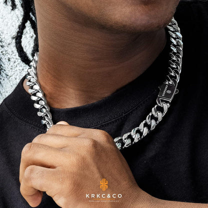 Panzerkette Herren 18K Gold Cuban Link Chain 45,7cm Silber