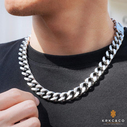 Panzerkette Herren 18K Gold Cuban Link Chain 45,7cm Silber