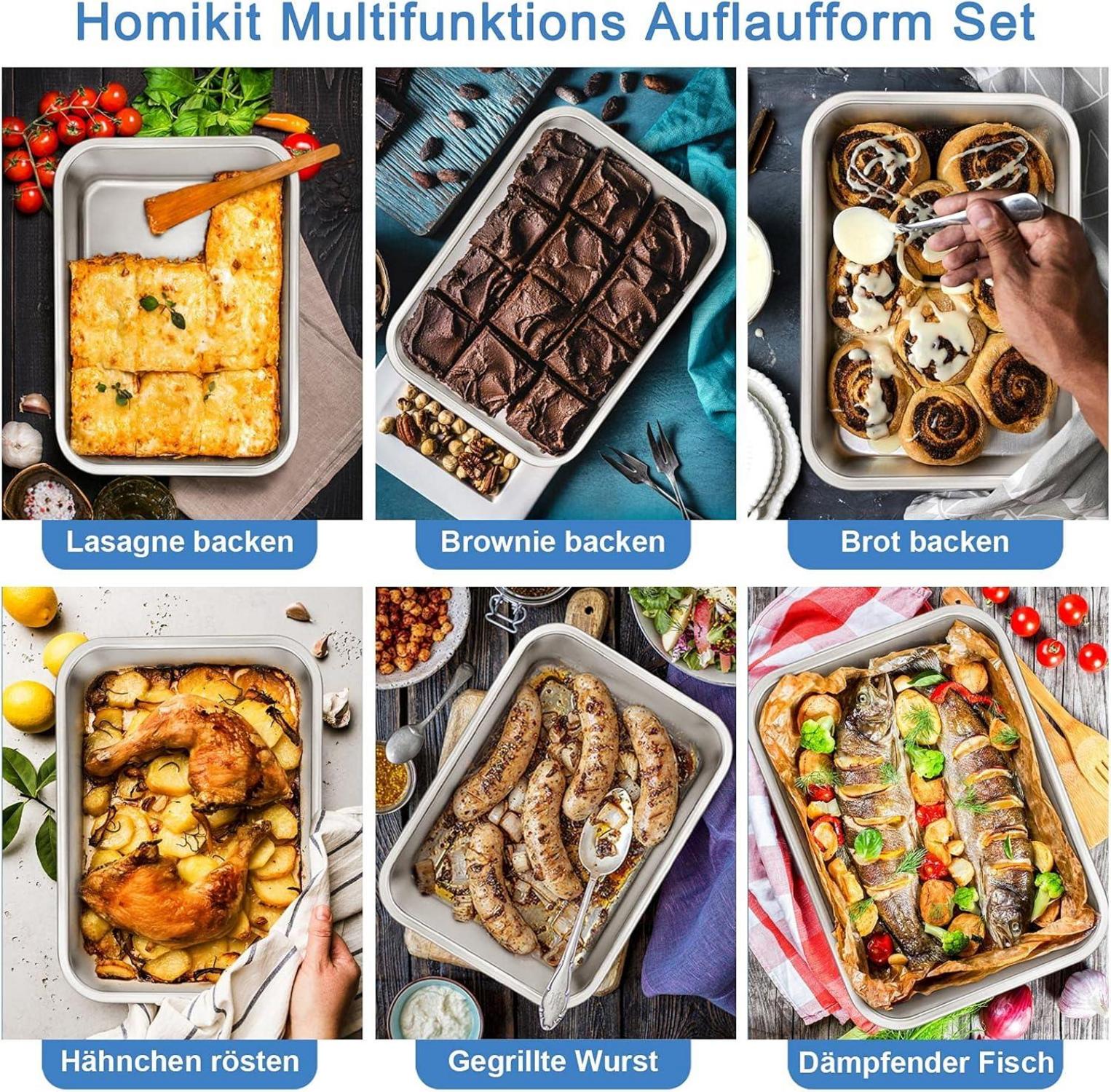 Auflaufform 2er Set Edelstahl Rechteckig Backform Lasagne Brownie