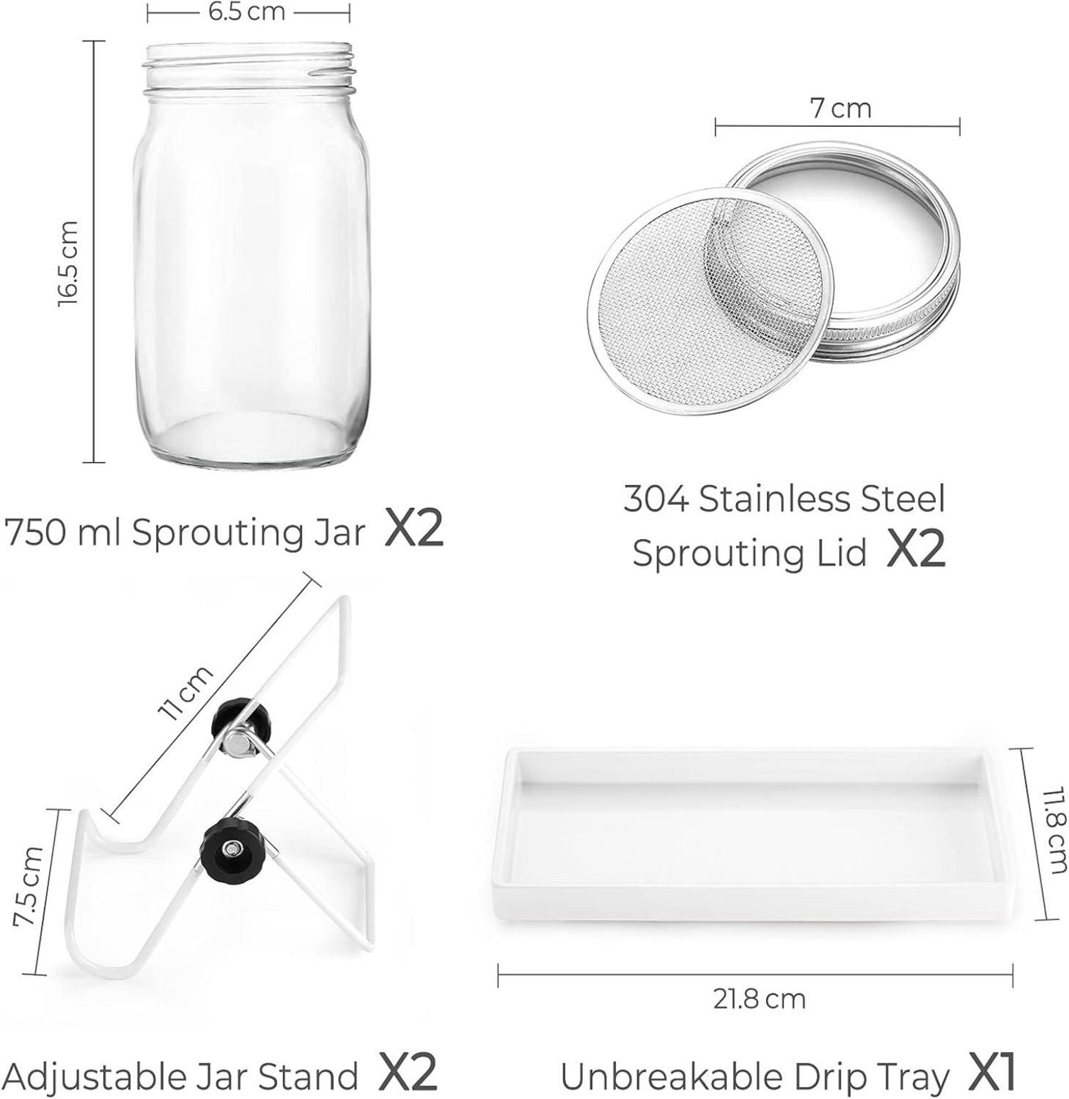 Sprossen Keimglas Set Sprouting jar Filtergitter Edelstahl Ständer