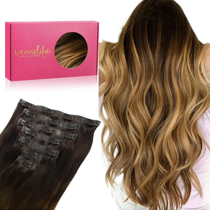 Echthaar Clip-In Extensions Dunkelbraun bis Chestnut Braun