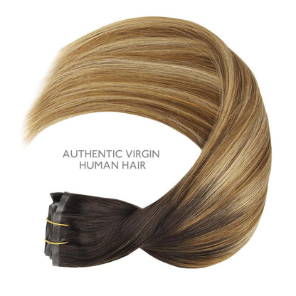 Echthaar Clip-In Extensions Dunkelbraun bis Chestnut Braun