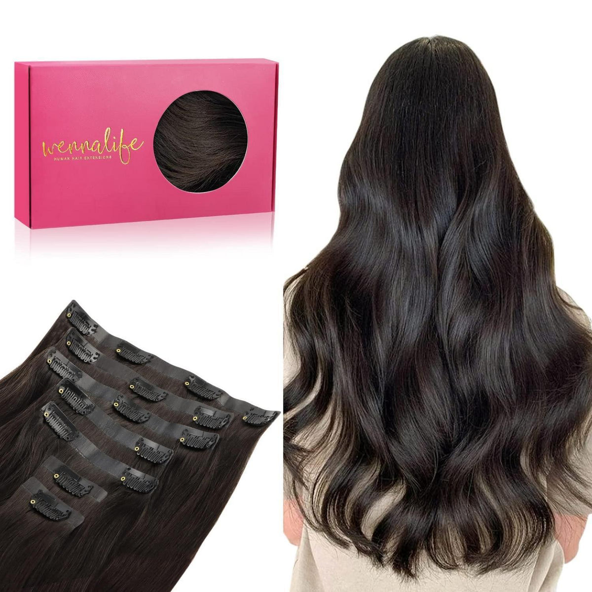 Echthaar Clip-In Extensions Dunkelbraun 45cm 130g
