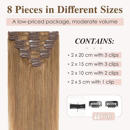Clip-In Haarverlängerung Dunkelblond, Echthaar 45cm