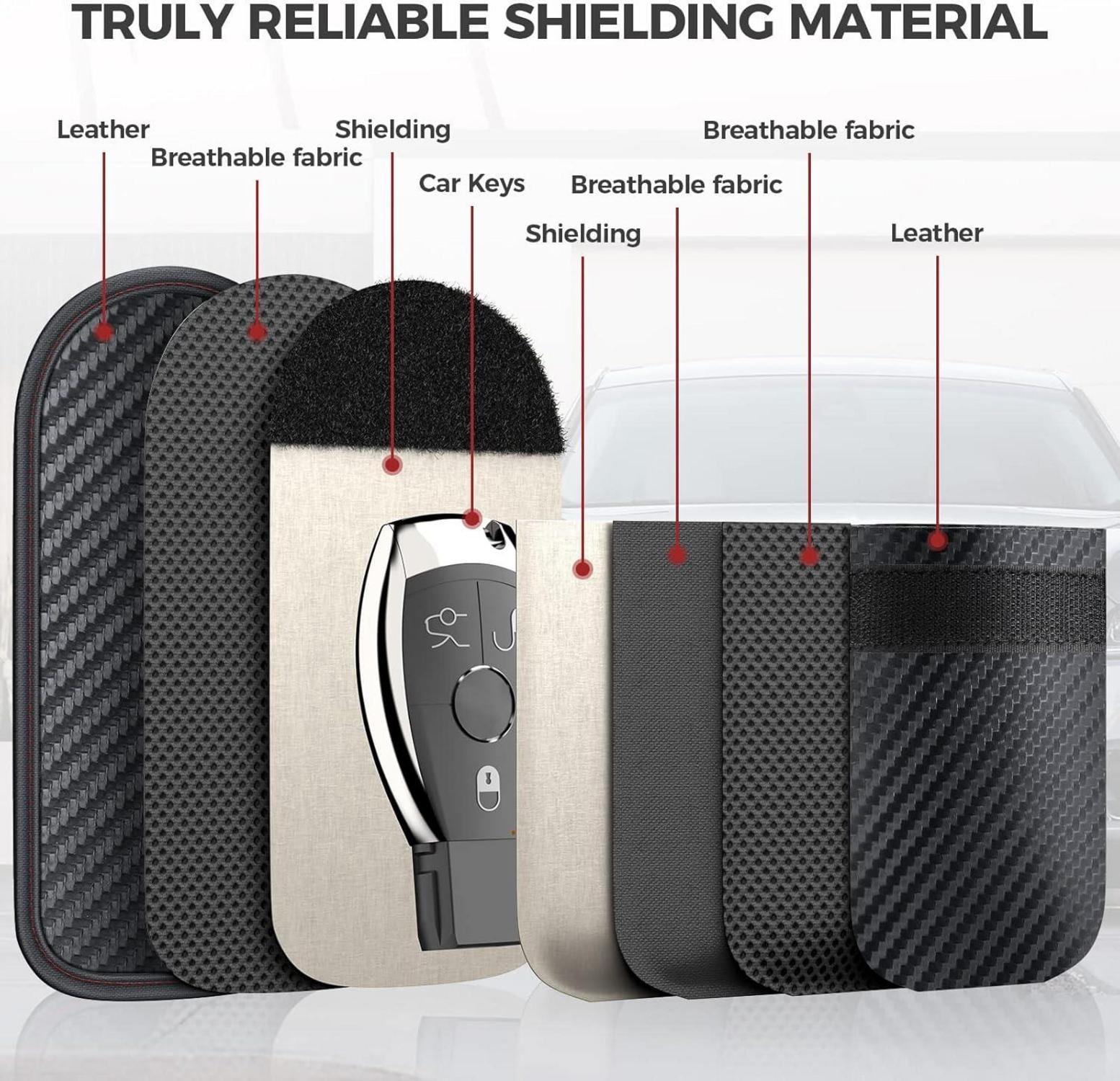 Keyless Go Schutzhülle RFID Blocker Autoschlüssel Taschen Kohlefaser Leder - 2er Set
