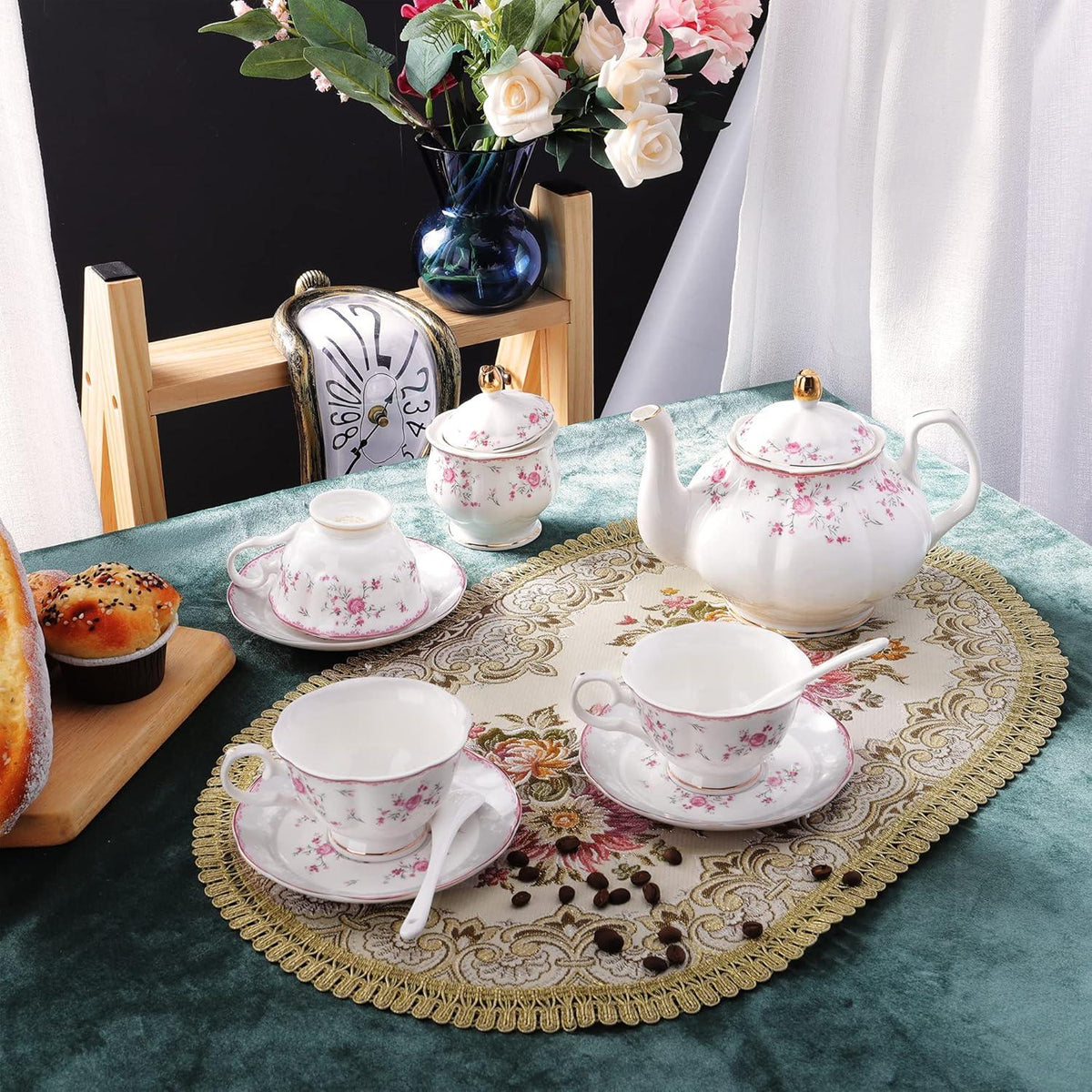 Porzellan Tee Sets 21tlg. Teekanne Service für 6 Personen Hochzeit Kaffeeservice
