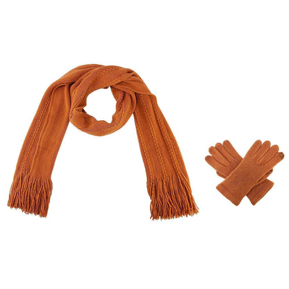 Damen Schal & Handschuh Set Ultraweich Zopfmuster Orange Touchscreen