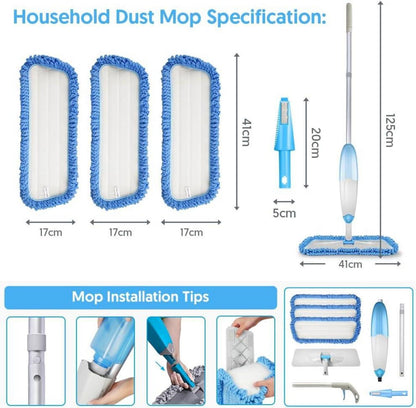 Sprühwischer Bodenwischer 435ml Wassertank 3 Waschbare Pads Blau