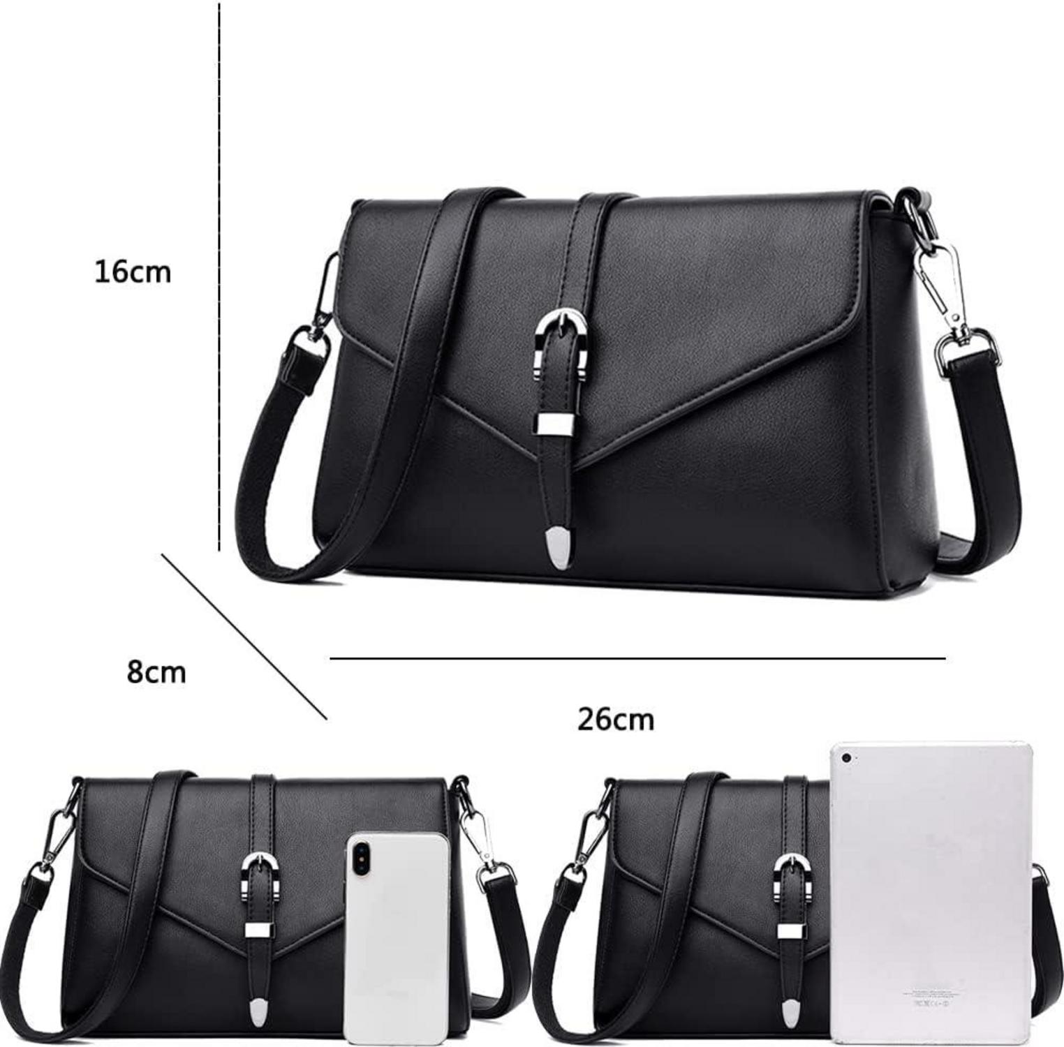 Schwarze Damen Umhängetasche PU-Leder kleine Schultertasche elegant