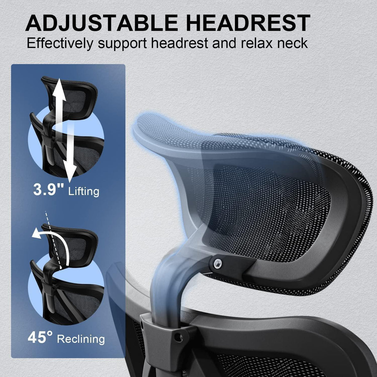 Ergonomischer Bürostuhl mit 3D-Armlehnen und Lendenstütze (Grau)