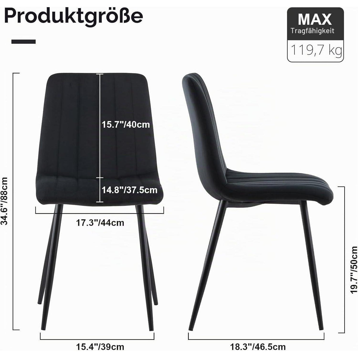 Samt Esszimmerstühle 2er Set Schwarz – Bequeme Küchenstühle
