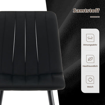 Samt Esszimmerstühle 2er Set Schwarz – Bequeme Küchenstühle